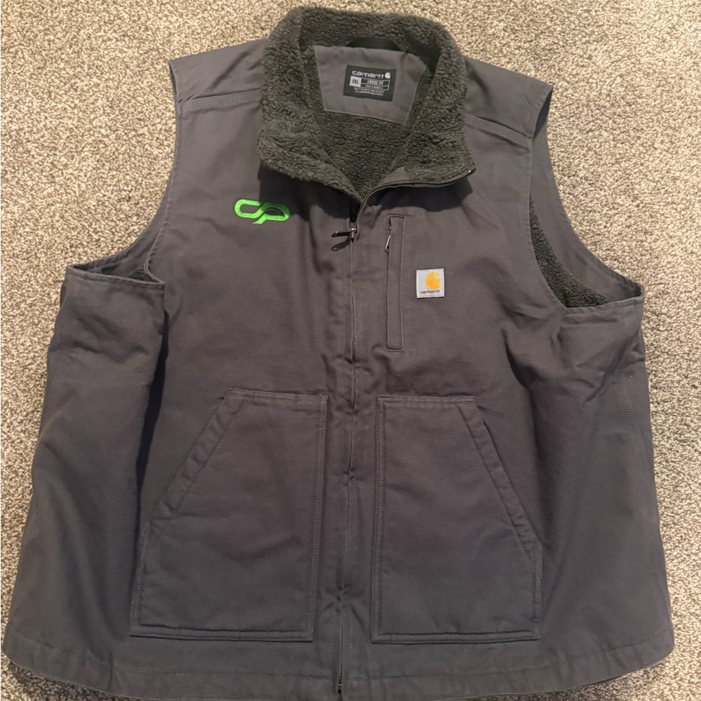 Carhartt Olive Green Sherpa-Lined Vest with Logo Patch